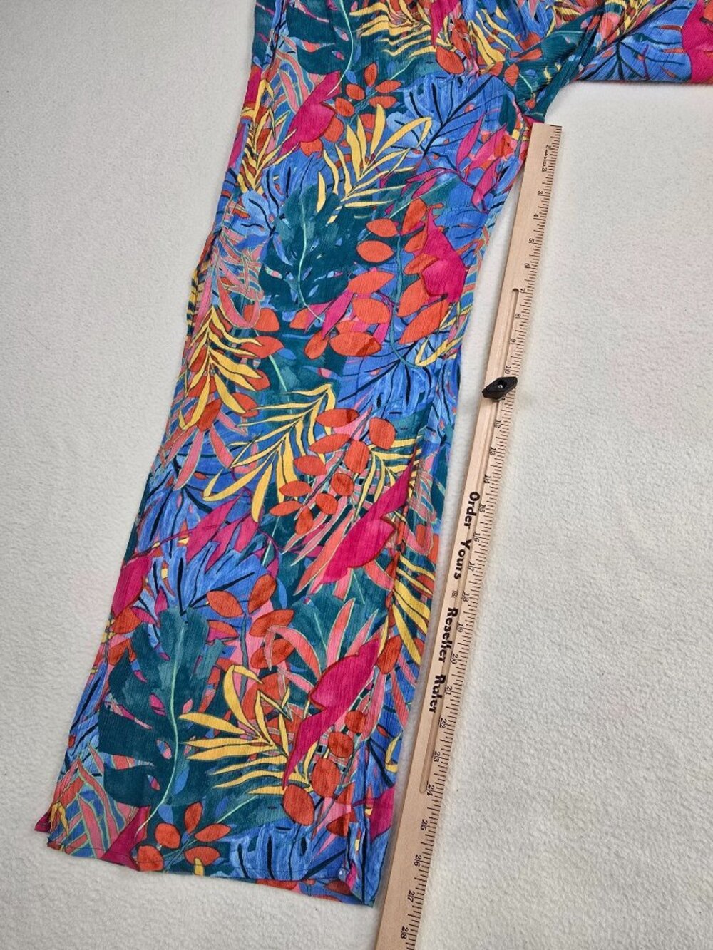 Kona Sol Small Tropical Floral Print Wide Leg Pants Elastic Smocked Waist - Picture 5 of 6